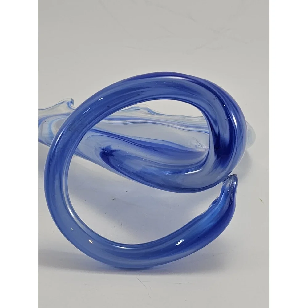 Art Glass Vase Swirled Blue and White Trumpet Decorative Coiled Base 7.25in